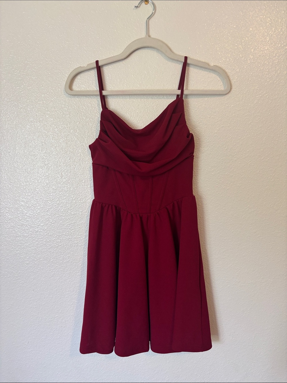 Women's Burgundy Cowl Neck Spaghetti Strap Dress
